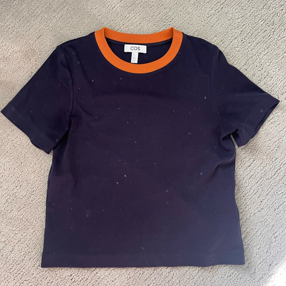COS Dark Blue Top with Vibrant Orange Accents